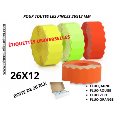 Étiquettes 26x12mm FLUO Rouge Jaune Orange Vert Universelles